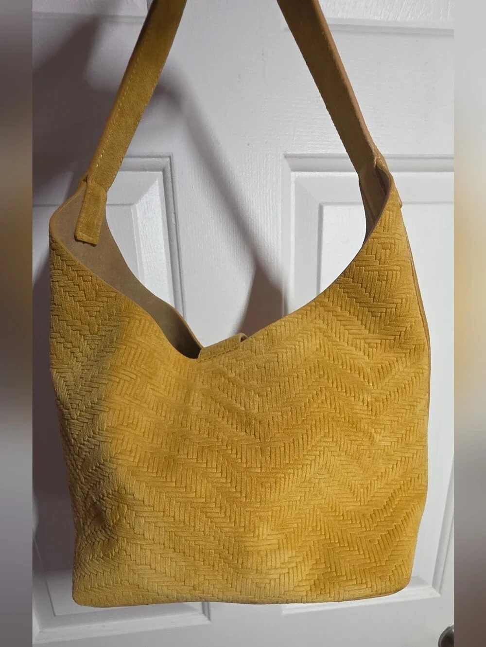 Genuine Leather Suede Yellow Mustard Braided Woven Hobo Shoulder Bag - Women